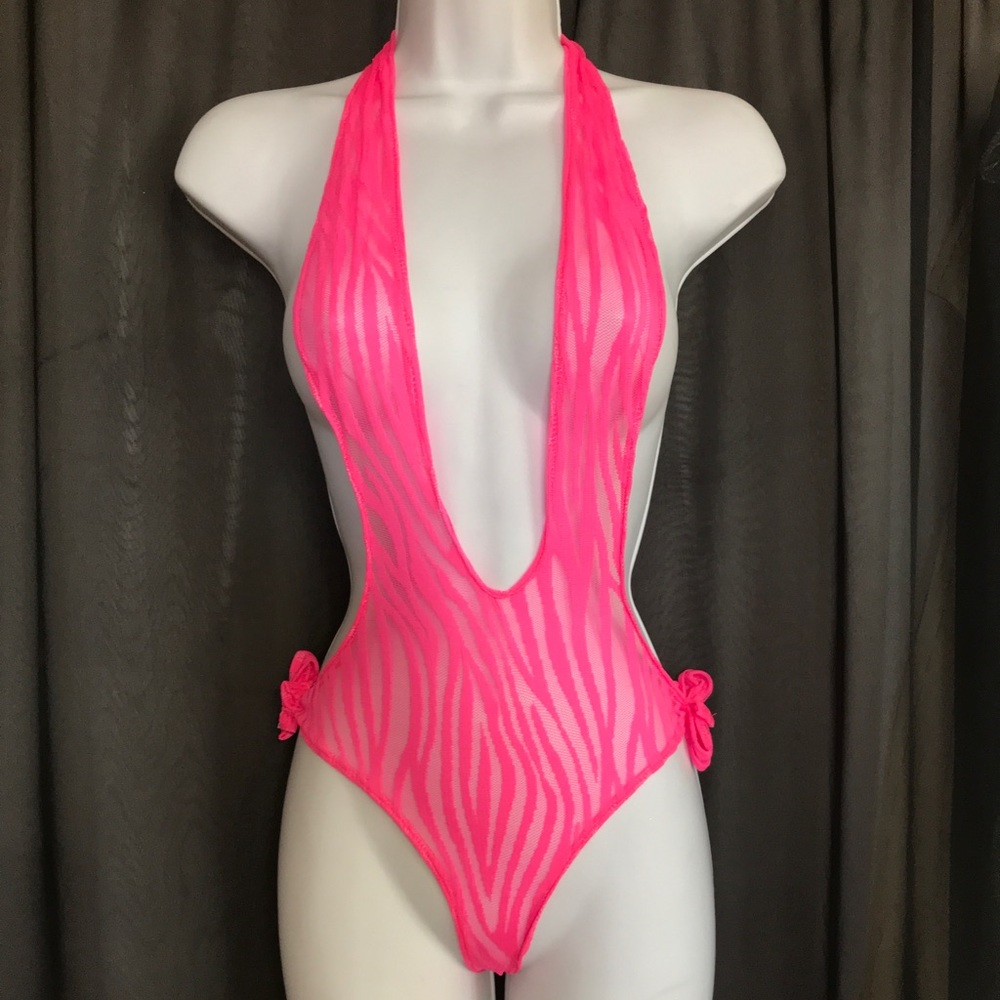 Pink animal pattern Mesh Monokini teddy